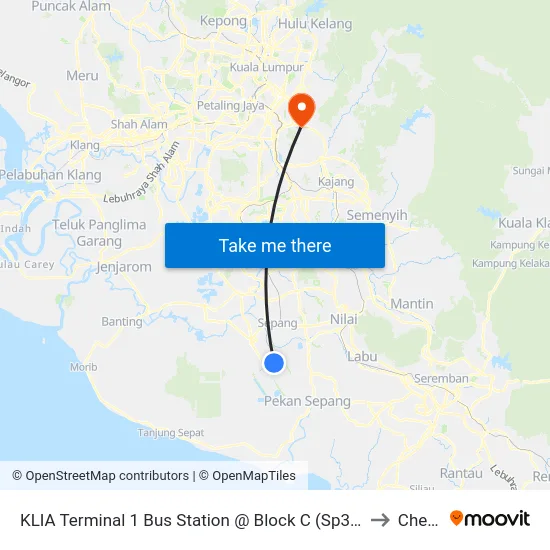 KLIA Terminal 1 Bus Station @ Block C (Sp355/Sp356) to Cheras map