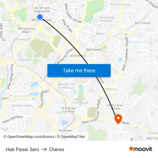 Hab Pasar Seni to Cheras map