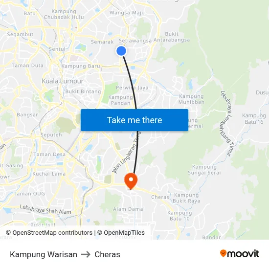 Kampung Warisan to Cheras map