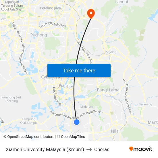 Xiamen University Malaysia (Xmum) to Cheras map