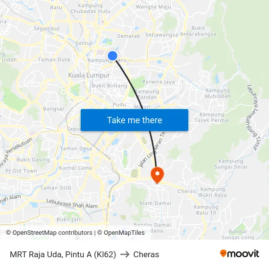 MRT Raja Uda, Pintu A (Kl62) to Cheras map