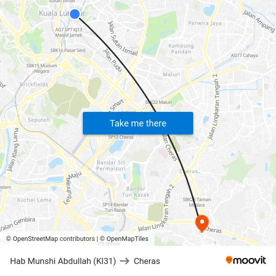 Hab Munshi Abdullah (Kl31) to Cheras map