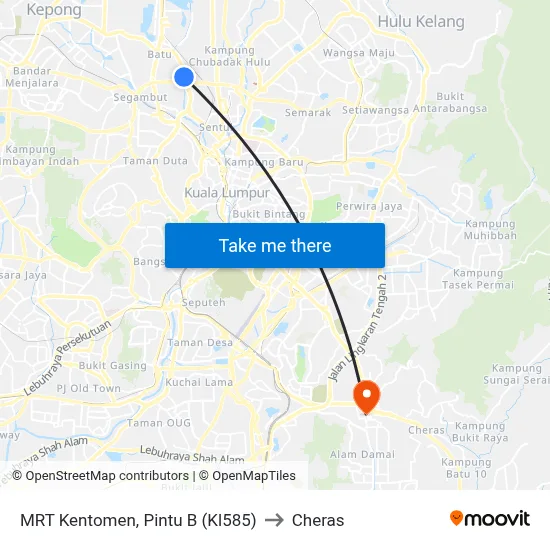 MRT Kentomen, Pintu B (Kl585) to Cheras map