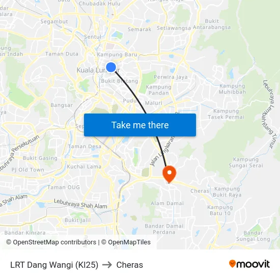 LRT Dang Wangi (Kl25) to Cheras map