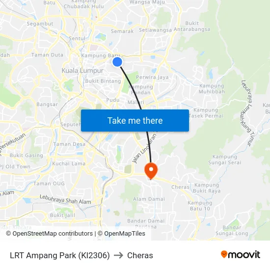 LRT Ampang Park (Kl2306) to Cheras map