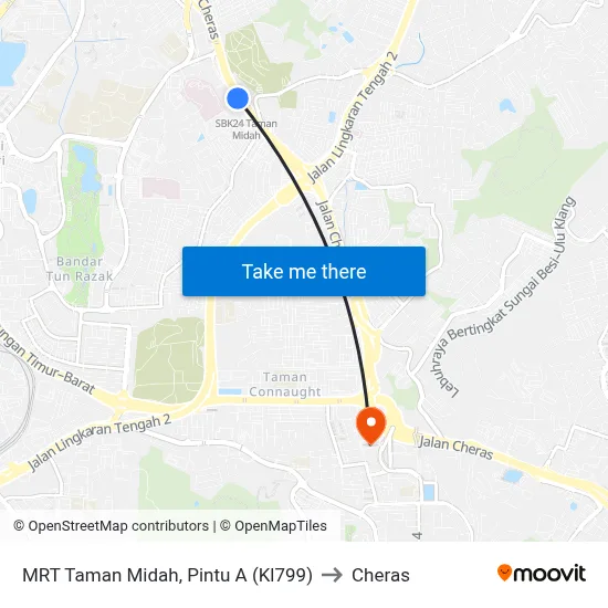 MRT Taman Midah, Pintu A (Kl799) to Cheras map