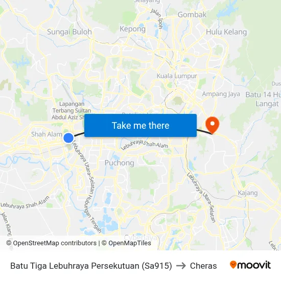 Batu Tiga Lebuhraya Persekutuan (Sa915) to Cheras map