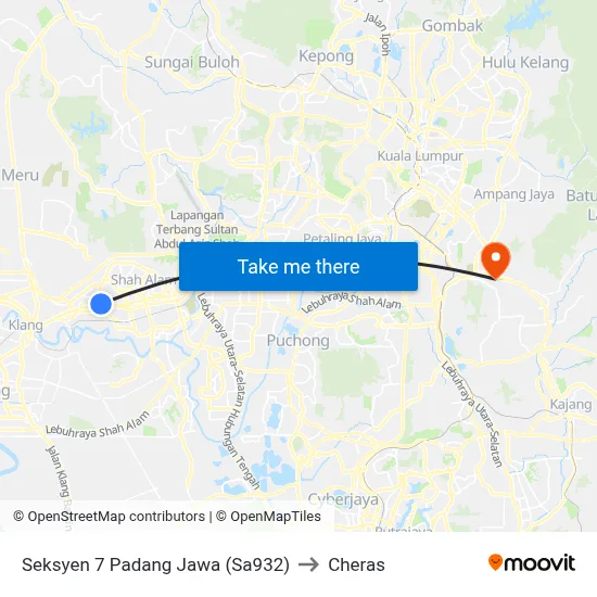 Seksyen 7 Padang Jawa (Sa932) to Cheras map