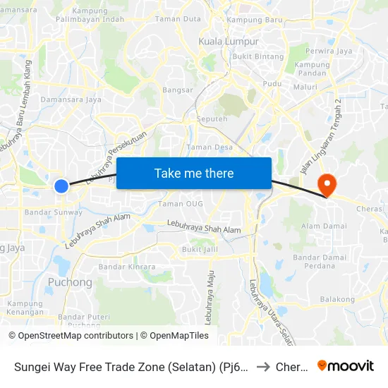 Sungei Way Free Trade Zone (Selatan) (Pj611) to Cheras map