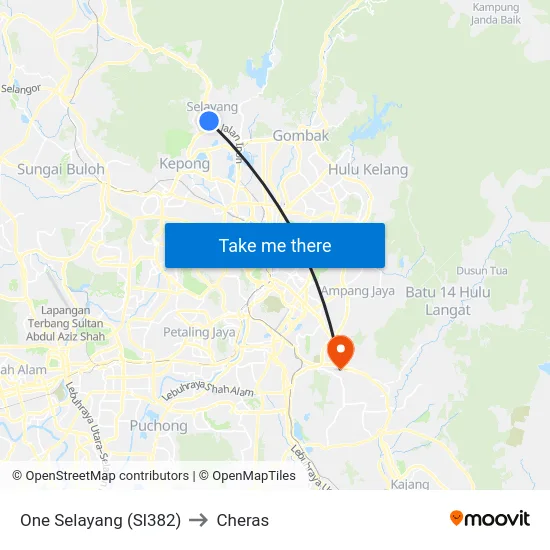One Selayang (Sl382) to Cheras map