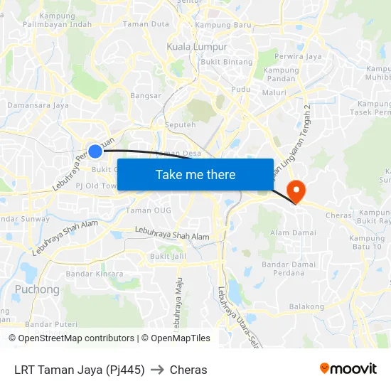 LRT Taman Jaya (Pj445) to Cheras map