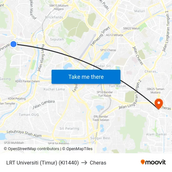 LRT Universiti (Timur) (Kl1440) to Cheras map