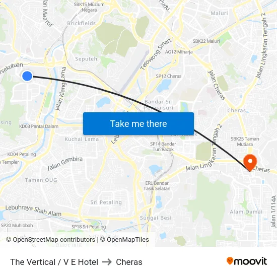 The Vertical / V E Hotel to Cheras map