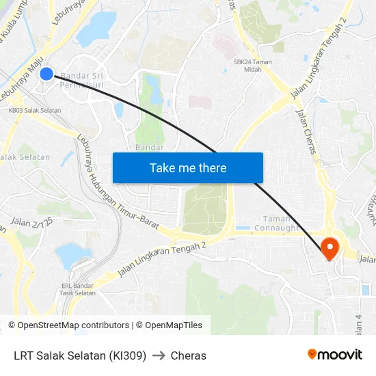LRT Salak Selatan (Kl309) to Cheras map