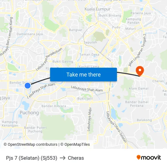 Pjs 7 (Selatan) (Sj553) to Cheras map