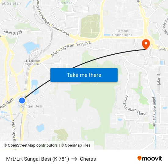Mrt/Lrt Sungai Besi (Kl781) to Cheras map