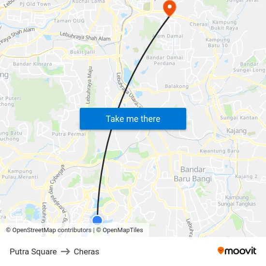 Putra Square to Cheras map