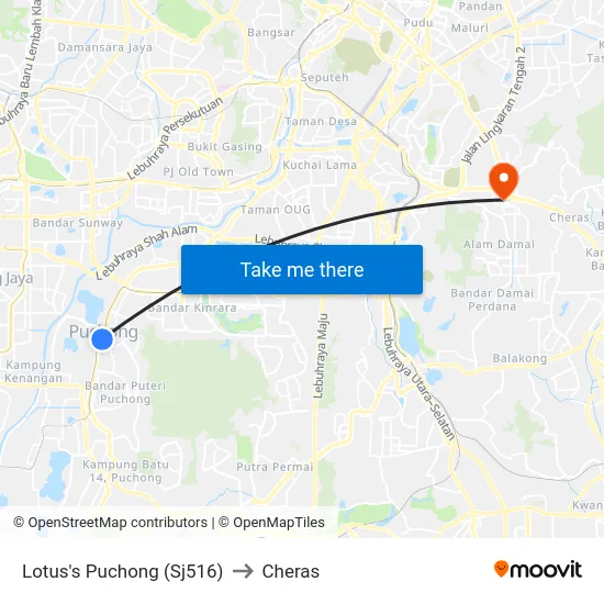 Lotus's Puchong (Sj516) to Cheras map