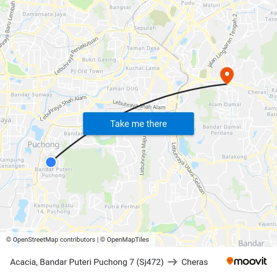 Acacia, Bandar Puteri Puchong 7 (Sj472) to Cheras map