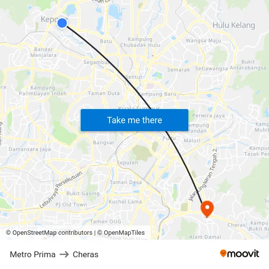 Metro Prima to Cheras map