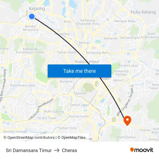Sri Damansara Timur to Cheras map