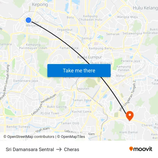 Sri Damansara Sentral to Cheras map