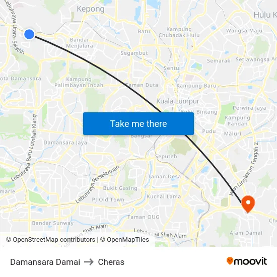 Damansara Damai to Cheras map