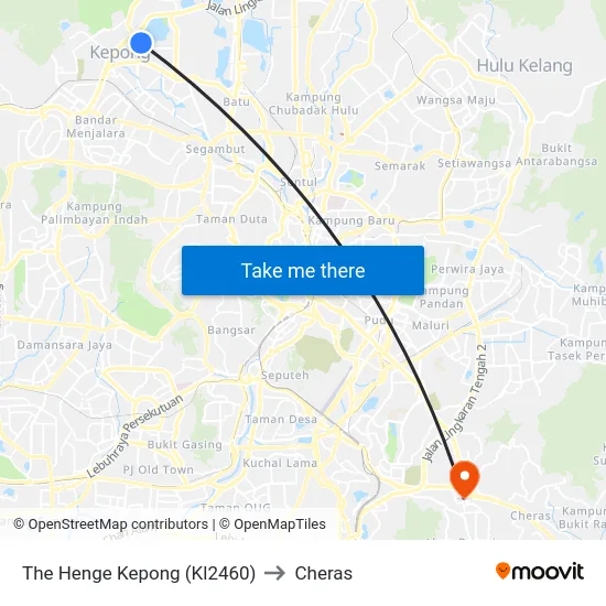 The Henge Kepong (Kl2460) to Cheras map