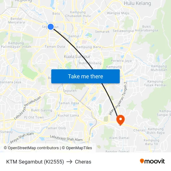 KTM Segambut (Kl2555) to Cheras map
