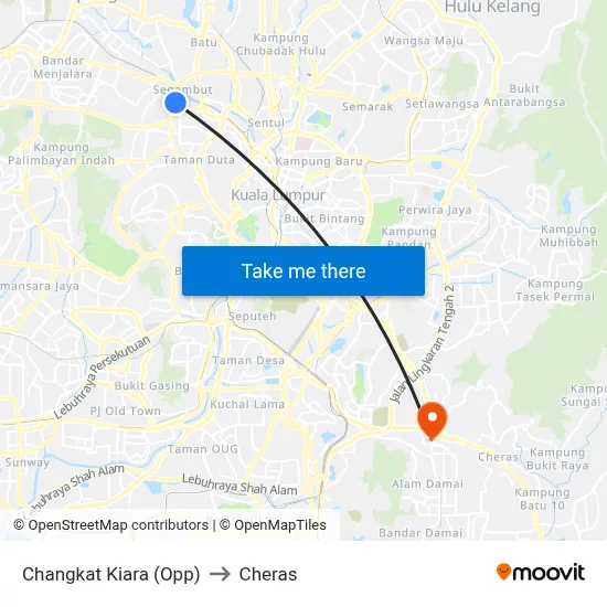 Changkat Kiara (Opp) to Cheras map