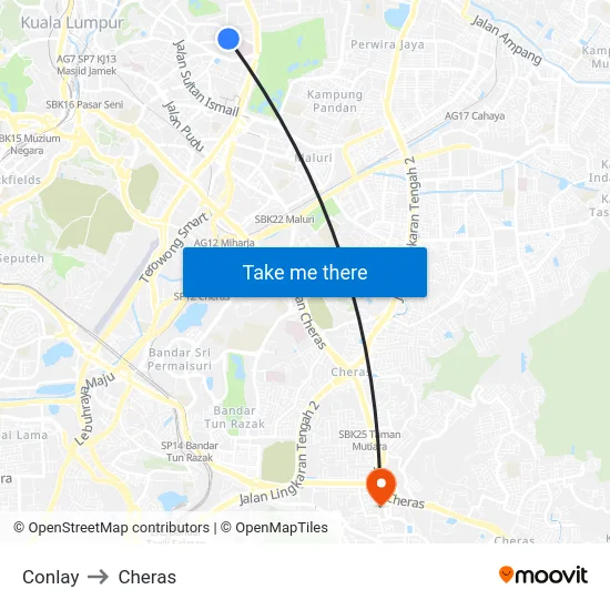 Conlay to Cheras map