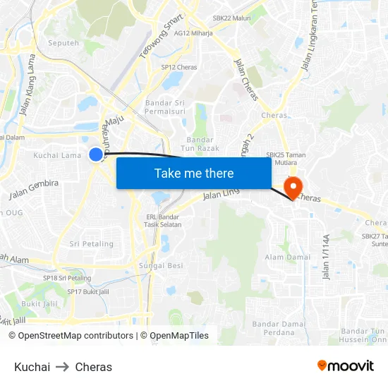 Kuchai to Cheras map