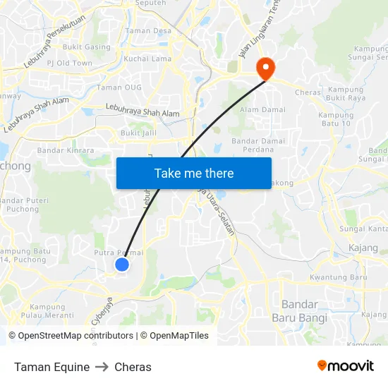 Taman Equine to Cheras map