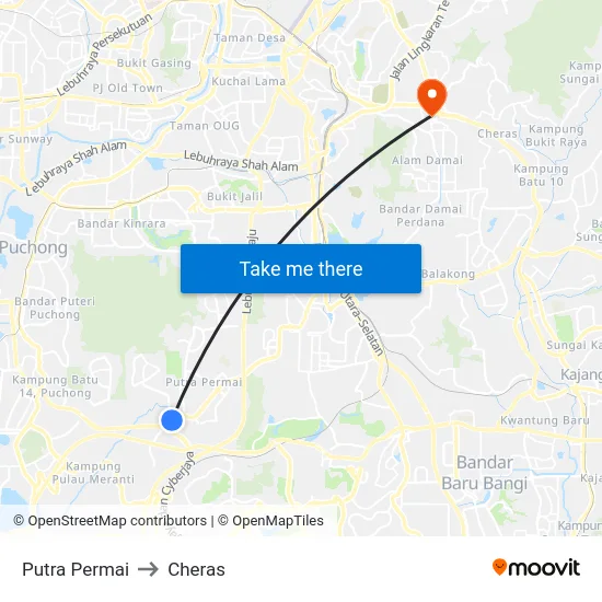 Putra Permai to Cheras map