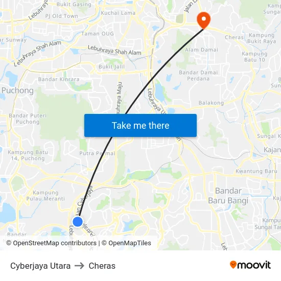 Cyberjaya Utara to Cheras map