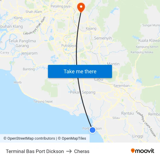 Terminal Bas Port Dickson to Cheras map
