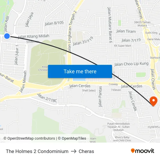 The Holmes 2 Condominium to Cheras map