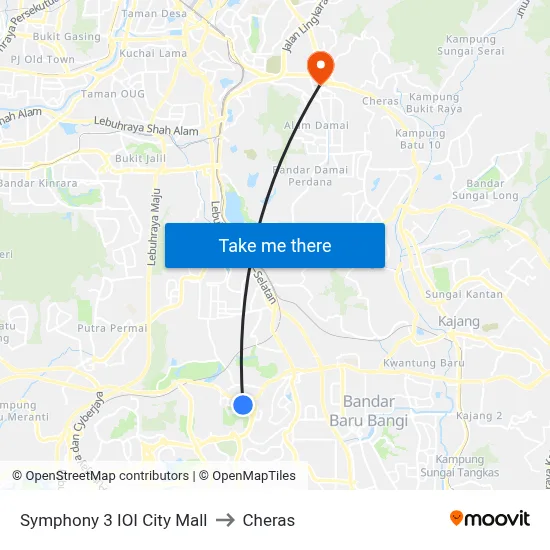 Symphony 3 IOI City Mall to Cheras map