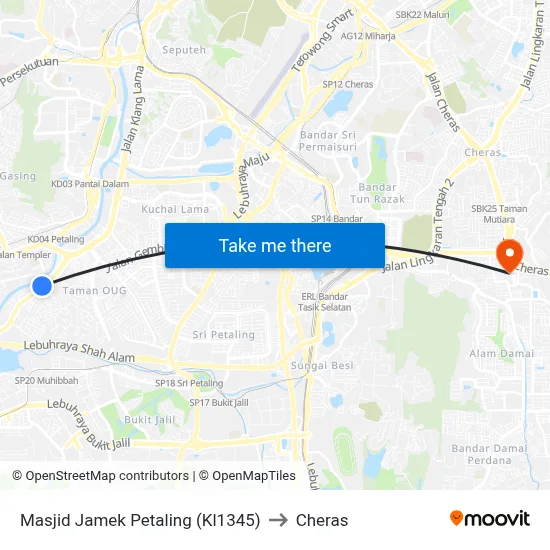 Masjid Jamek Petaling (Kl1345) to Cheras map