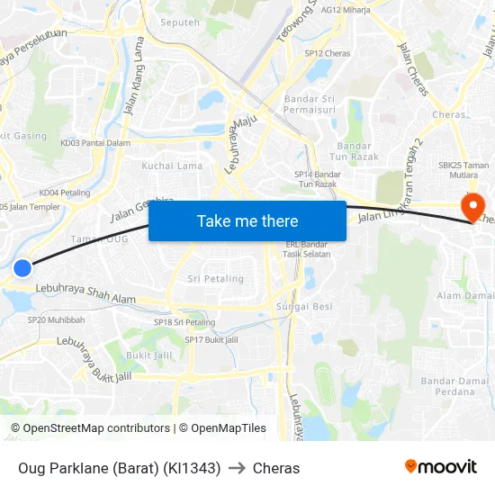 Oug Parklane (Barat) (Kl1343) to Cheras map