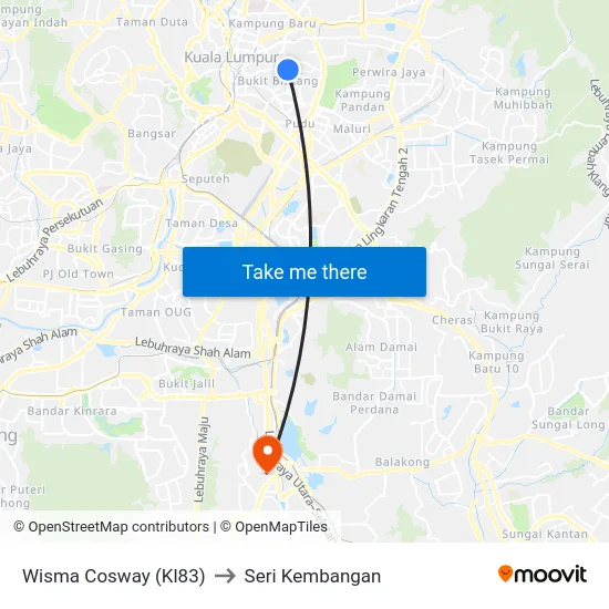 Wisma Cosway (Kl83) to Seri Kembangan map