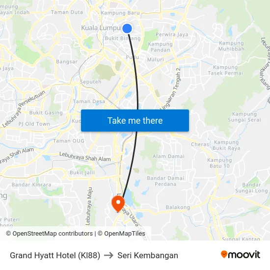 Grand Hyatt Hotel (Kl88) to Seri Kembangan map