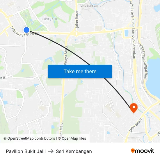 Pavilion Bukit Jalil to Seri Kembangan map