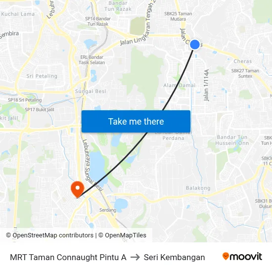 MRT Taman Connaught Pintu A to Seri Kembangan map