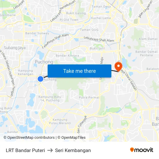 LRT Bandar Puteri to Seri Kembangan map