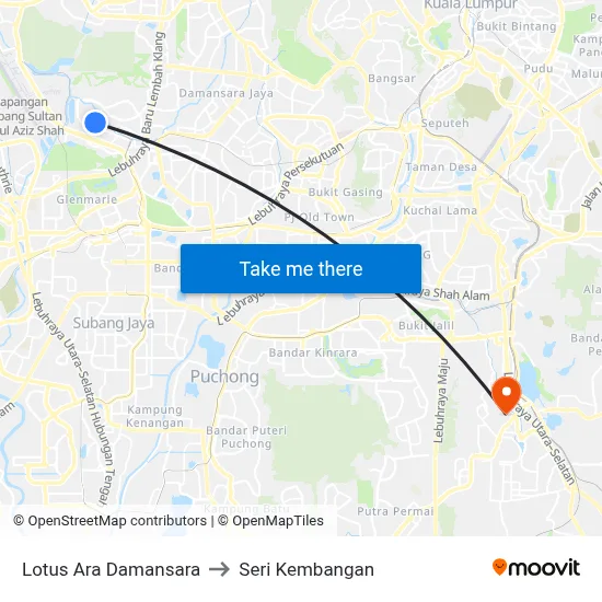 Lotus Ara Damansara to Seri Kembangan map
