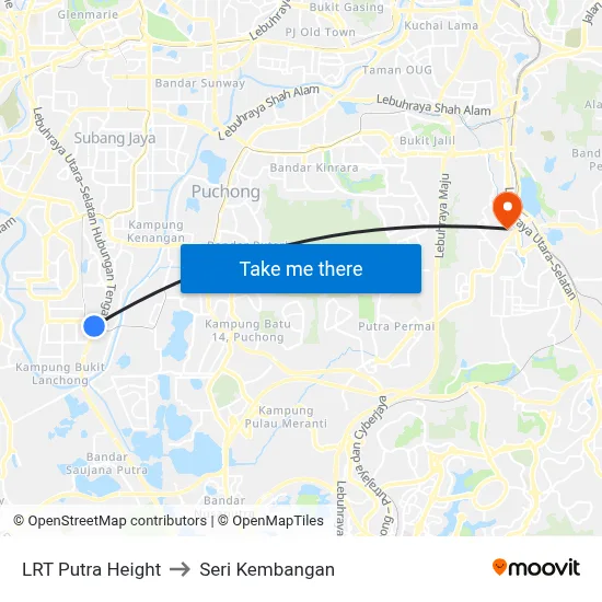 LRT Putra Height to Seri Kembangan map