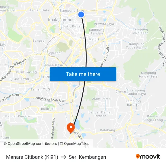 Menara Citibank (Kl91) to Seri Kembangan map