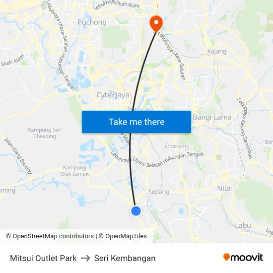 Mitsui Outlet Park to Seri Kembangan map
