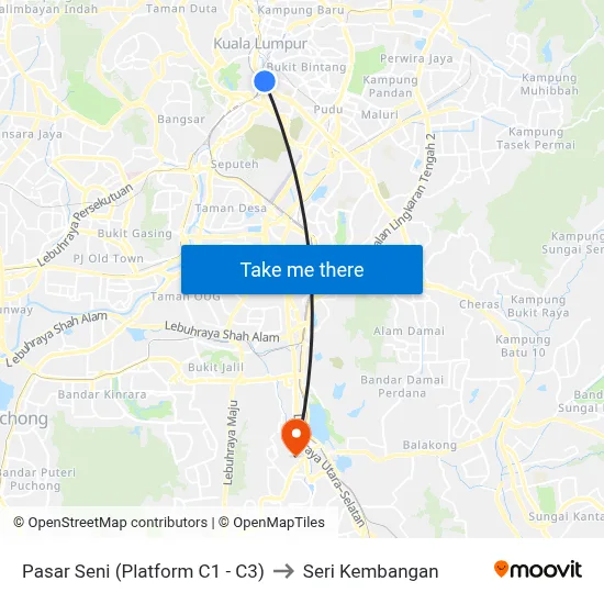 Pasar Seni (Platform C1 - C3) to Seri Kembangan map
